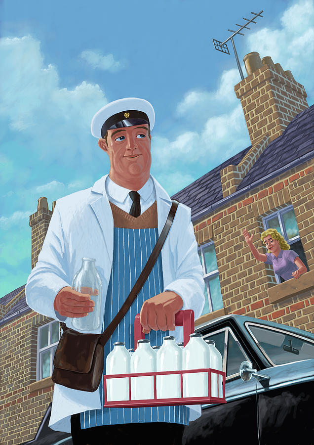 Bottle Painting - Milkman On Daily Milk Delivery In Urban Old Street by Martin Davey