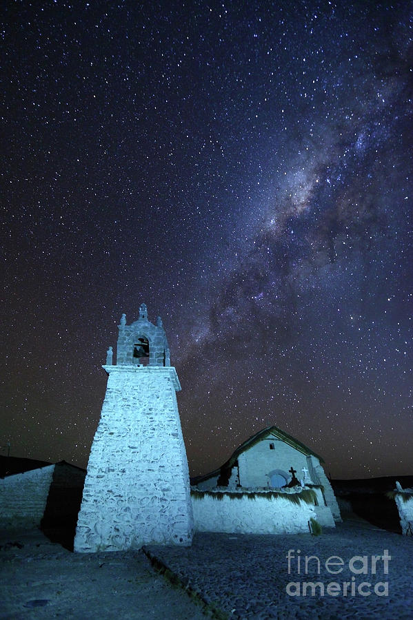 Milky Way above Guallatiri Village Church Chile Photograph by James Brunker