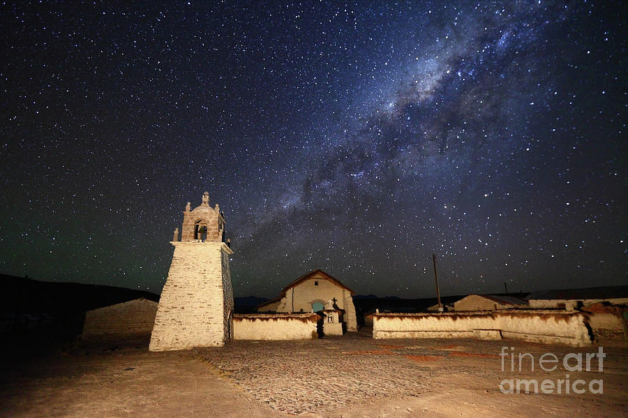 Milky Way and Guallatiri Village Church Chile Photograph by James Brunker