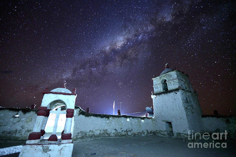 Milky Way and Parinacota Village Church Chile Photograph by James Brunker