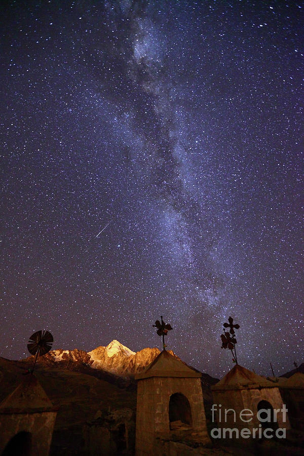 Milky Way and Shooting Star Above Milluni Cemetery Bolivia Photograph by James Brunker