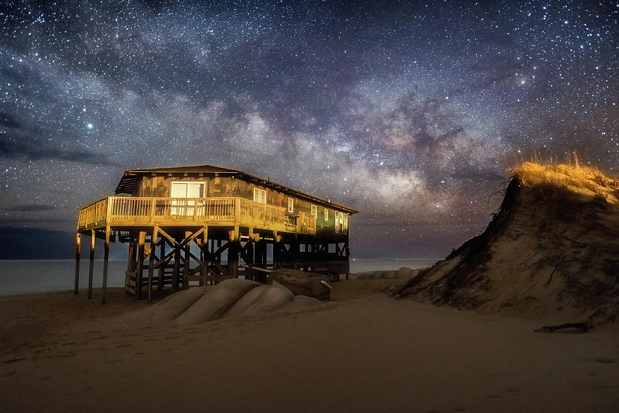 Night Skies Photograph - Milky Way Beach House by Russell Pugh