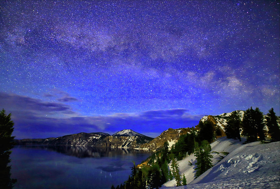 Milky Way over Crater Lake Photograph by Coby Cooper