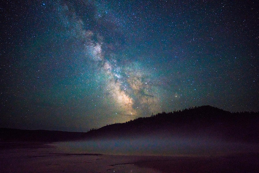 Milky way over the Grand Prismatic spring Photograph by Asif Islam