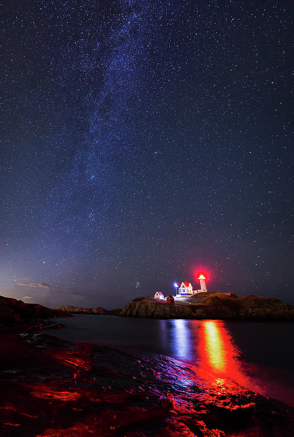 Milky Way over the Nubble Lighthouse  Photograph by Mircea Costina Photography