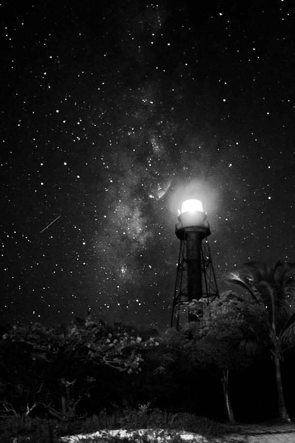 Milky Way Over The Sanibel Lighthouse In Black And White Photograph by Greg and Chrystal Mimbs