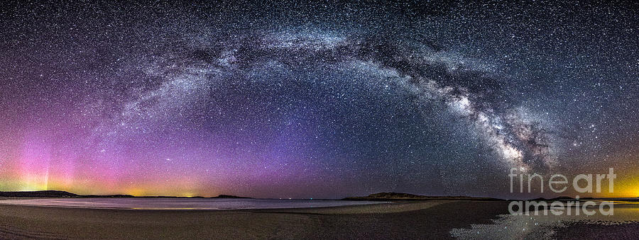 Spring Photograph - Milky Way Panorama with Northern Lights at Popham Beach by Benjamin Williamson