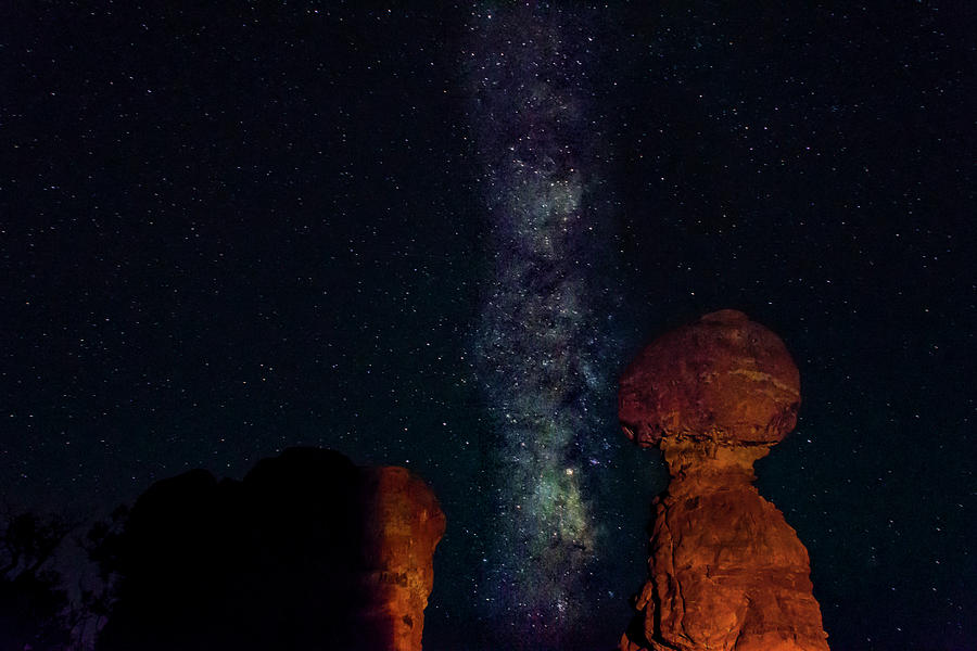 Milky Way Rises Over Balanced Rock With Light Painting Photograph by Angelo Marcialis