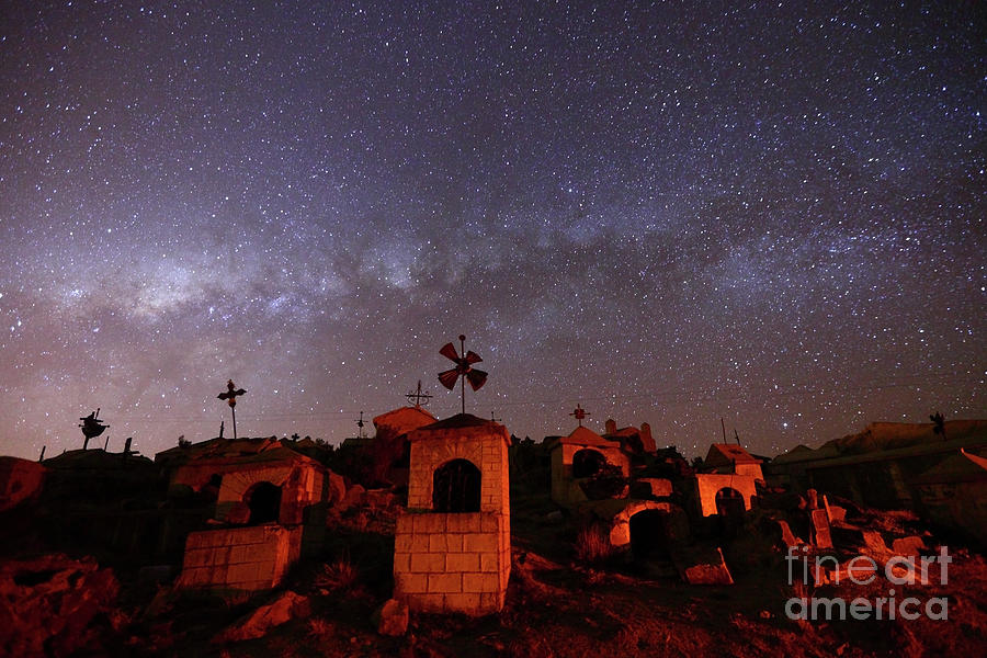 Milky Way Setting Over Milluni Cemetery Bolivia Photograph by James Brunker