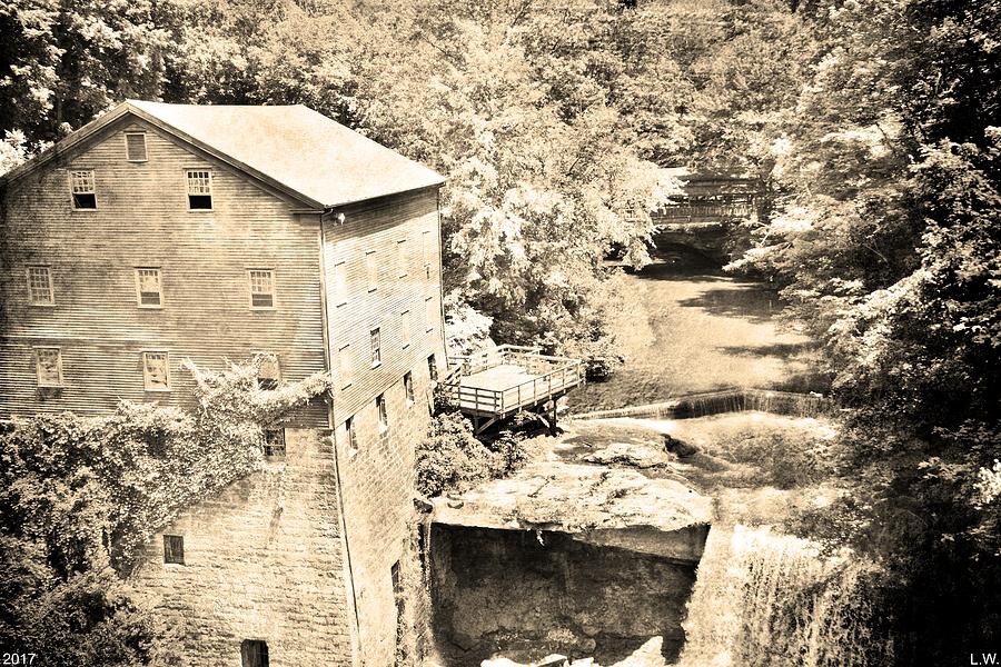 Mill Creek Park Lantermans Mill And Covered Bridge Black And White Photograph by Lisa Wooten