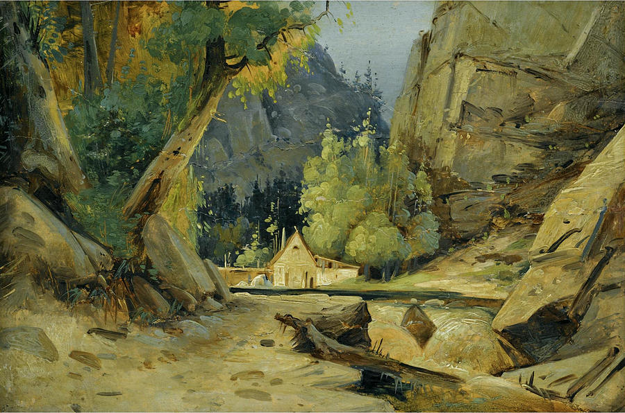 Mill in a valley Painting by Carl Blechen