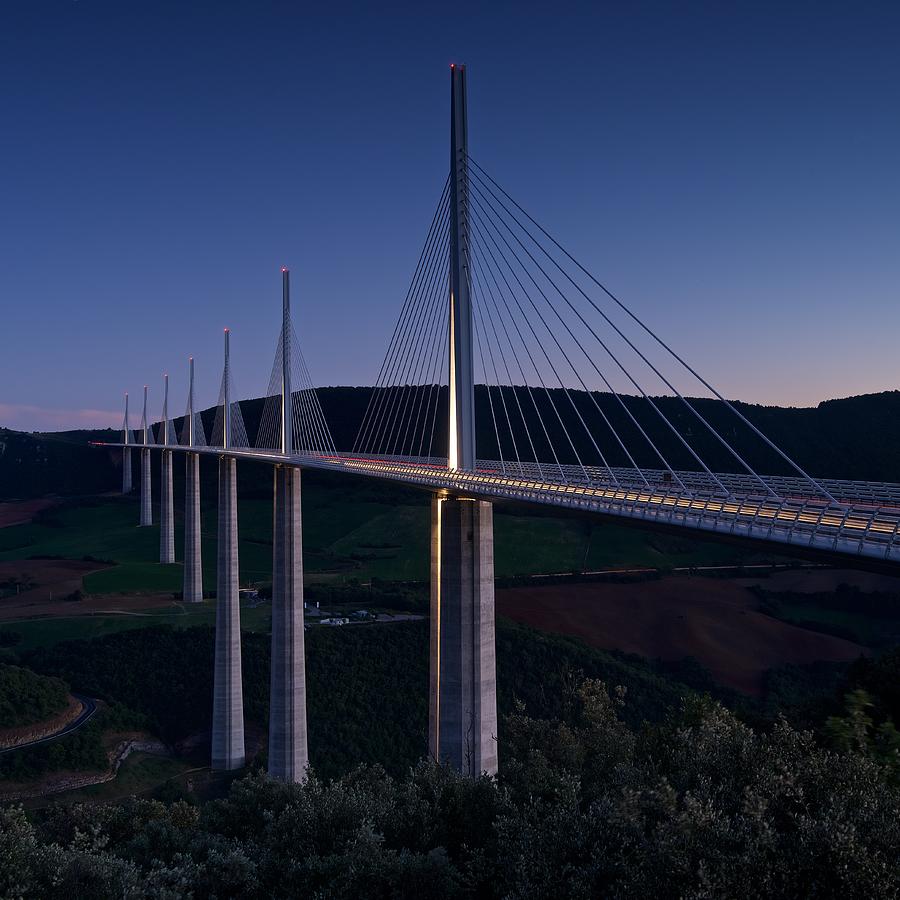 Millau viaduct at dusk Photograph by Stephen Taylor