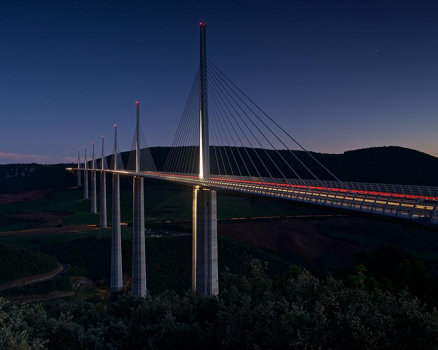 Millau viaduct at night Photograph by Stephen Taylor