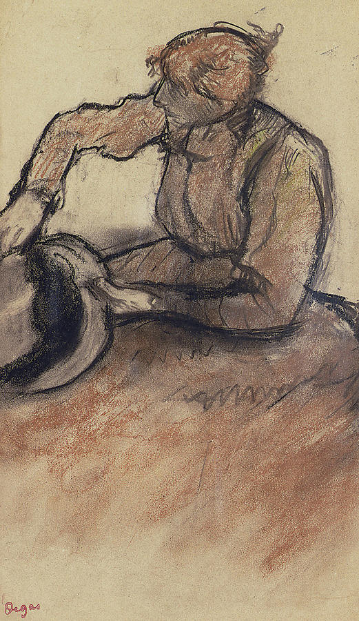 Edgar Degas Pastel - Milliner trimming a hat by Edgar Degas