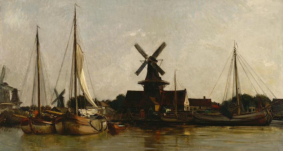Mills at Dordrecht Painting by Charles Francois Daubigny