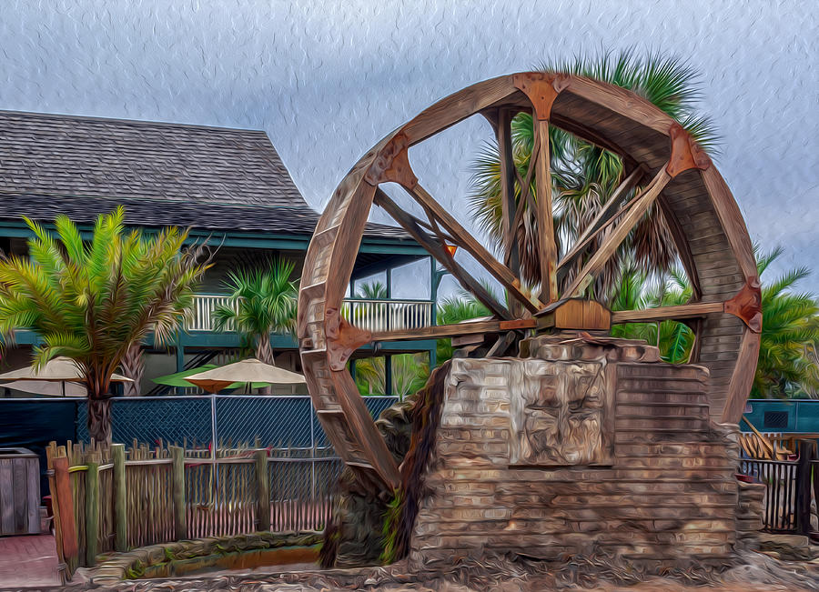 Milltop Tavern Waterwheel In Digital Oil Photograph