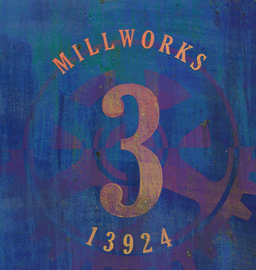 Millworks Industrial Sign In Blue Photograph by Suzanne Powers