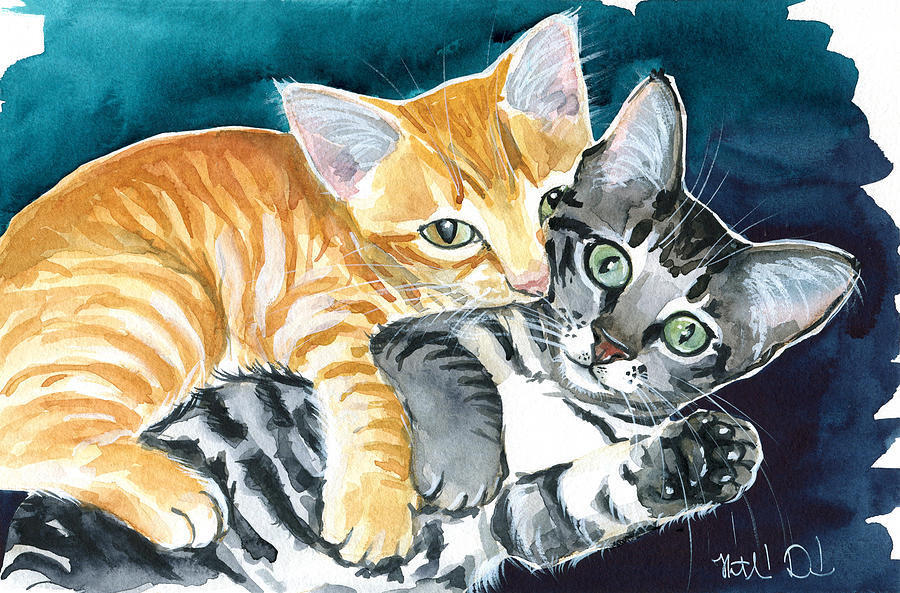 Milo and Tigger - Cute Kitty Painting Painting by Dora Hathazi Mendes