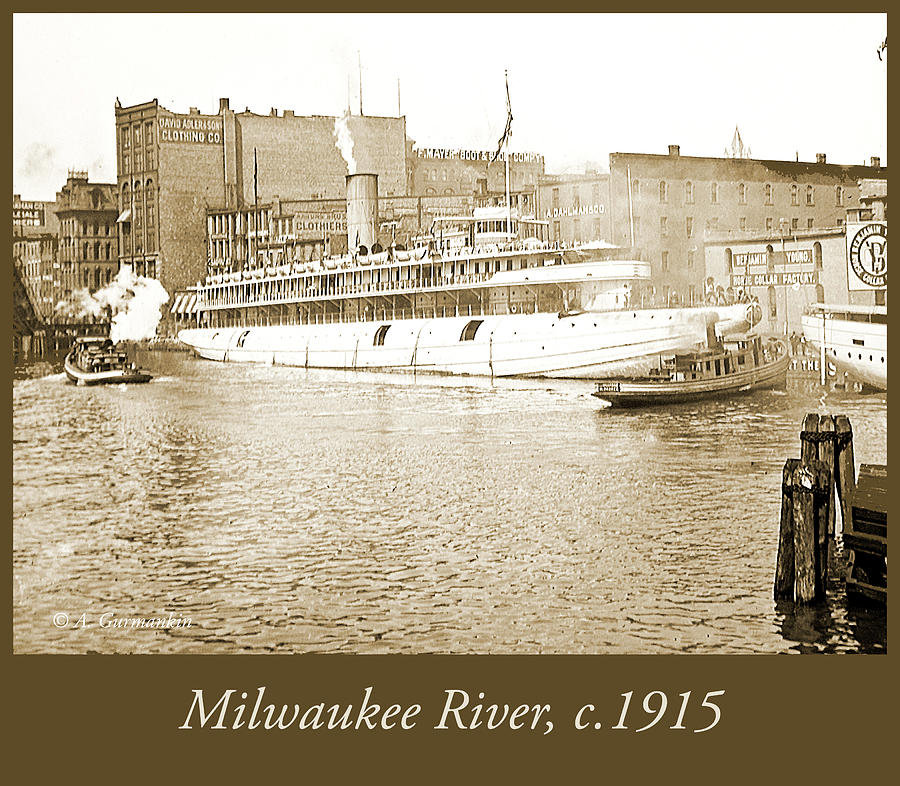 Milwaukee River, Downtown Milwaukee, c.1915, Vintage Photograph Photograph by A Macarthur Gurmankin