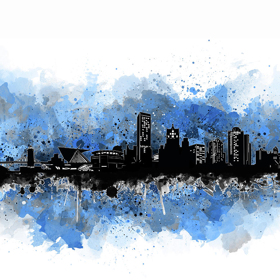 Milwaukee Skyline Artistic Blue Digital Art