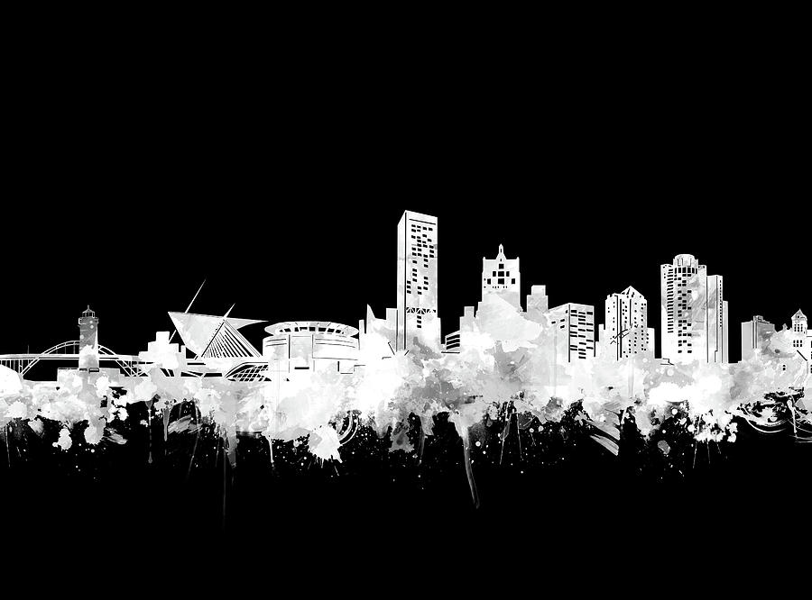 Milwaukee Skyline Black And White 2 Digital Art by Bekim M