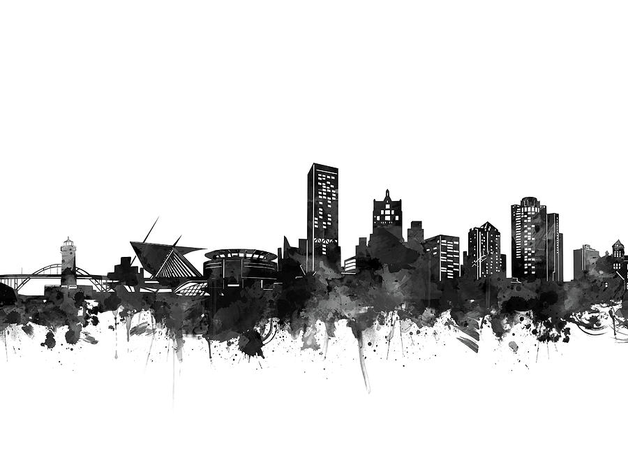 Milwaukee Skyline Black And White Digital Art