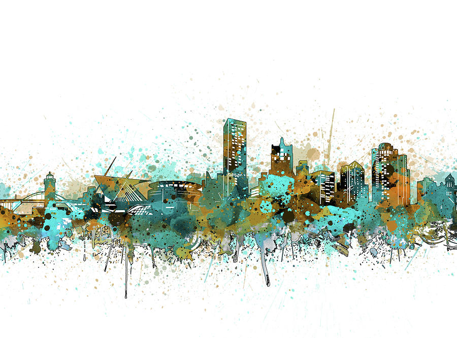 Milwaukee Skyline Color Splatter 2 Digital Art