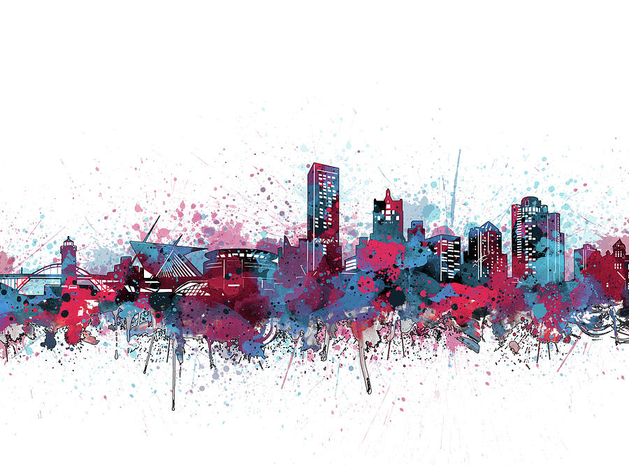 Milwaukee Skyline Color Splatter Digital Art by Bekim M