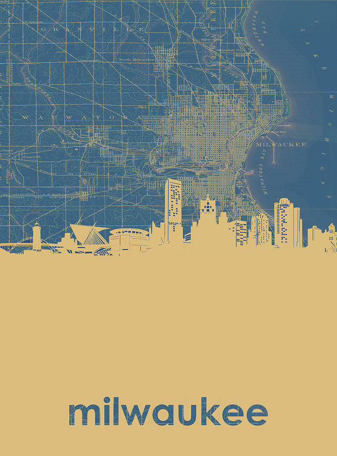Milwaukee Skyline Map 2 Digital Art