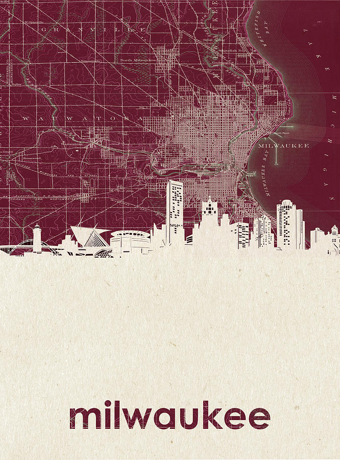 Milwaukee Skyline Map 3 Digital Art by Bekim M