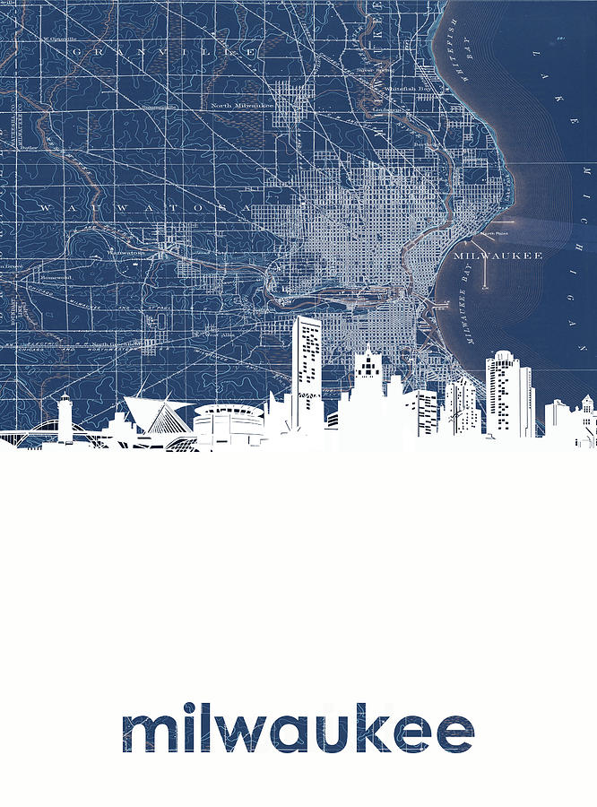 Milwaukee Skyline Map 4 Digital Art