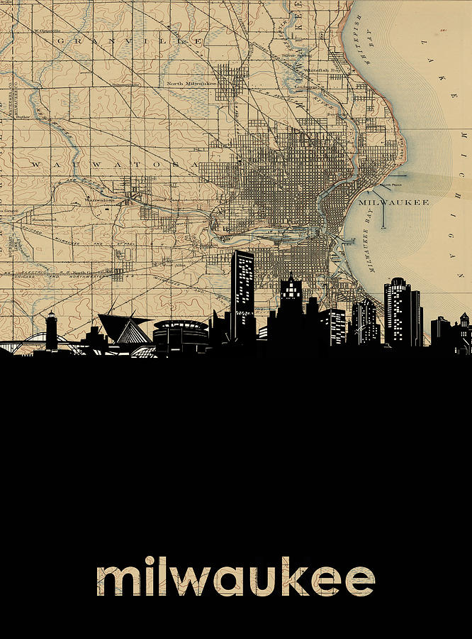 Milwaukee Skyline Map Digital Art