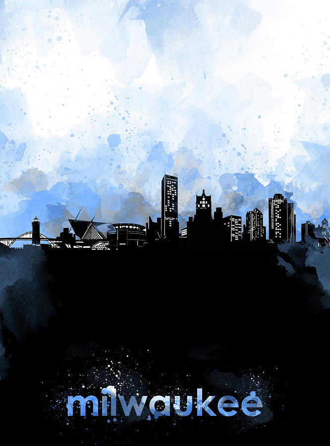 Milwaukee Skyline Minimalism Blue Digital Art