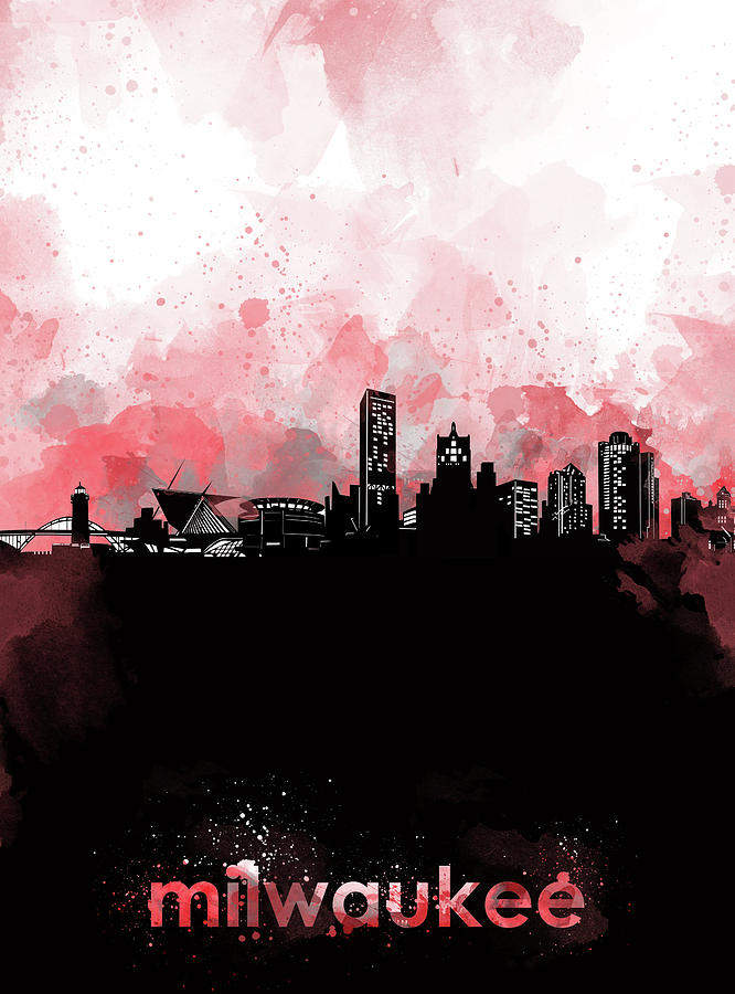 Milwaukee Skyline Minimalism Red Digital Art