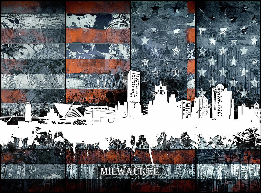 Milwaukee Skyline Usa Flag 2 Digital Art by Bekim M