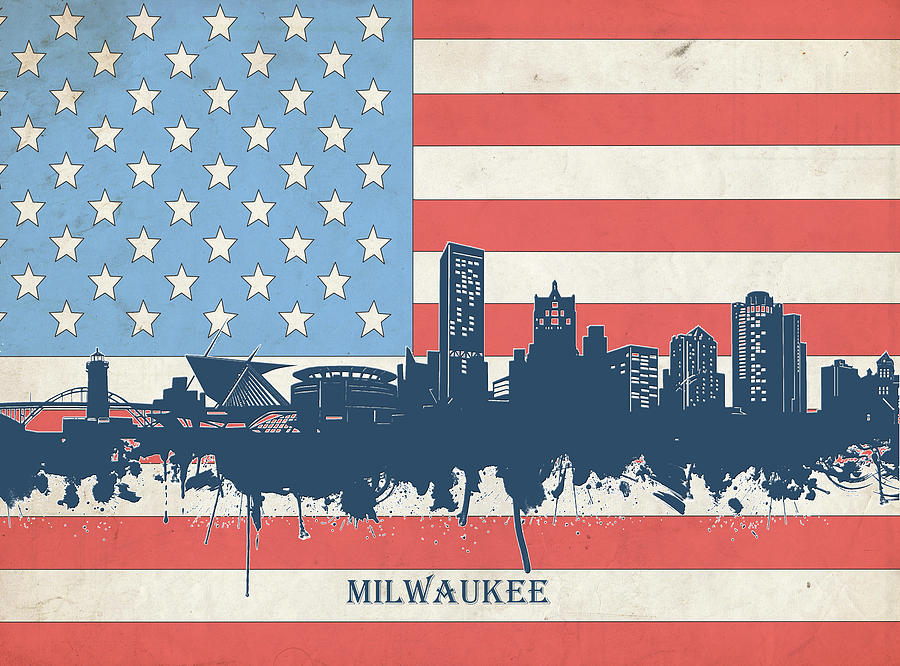 Milwaukee Skyline Usa Flag 3 Digital Art by Bekim M