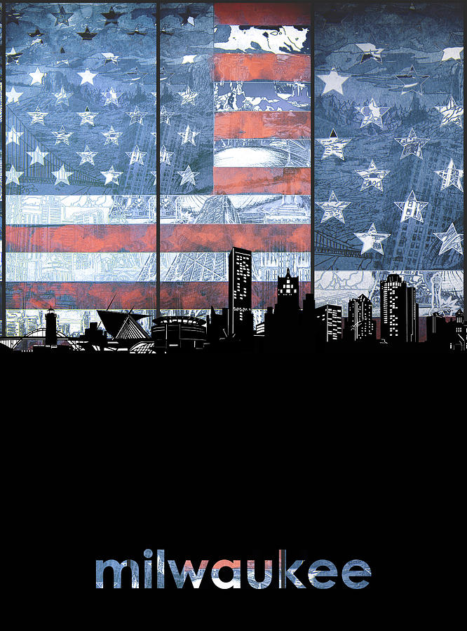 Milwaukee Skyline Usa Flag Digital Art