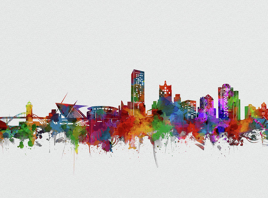 Milwaukee Skyline Watercolor 2 Digital Art by Bekim M