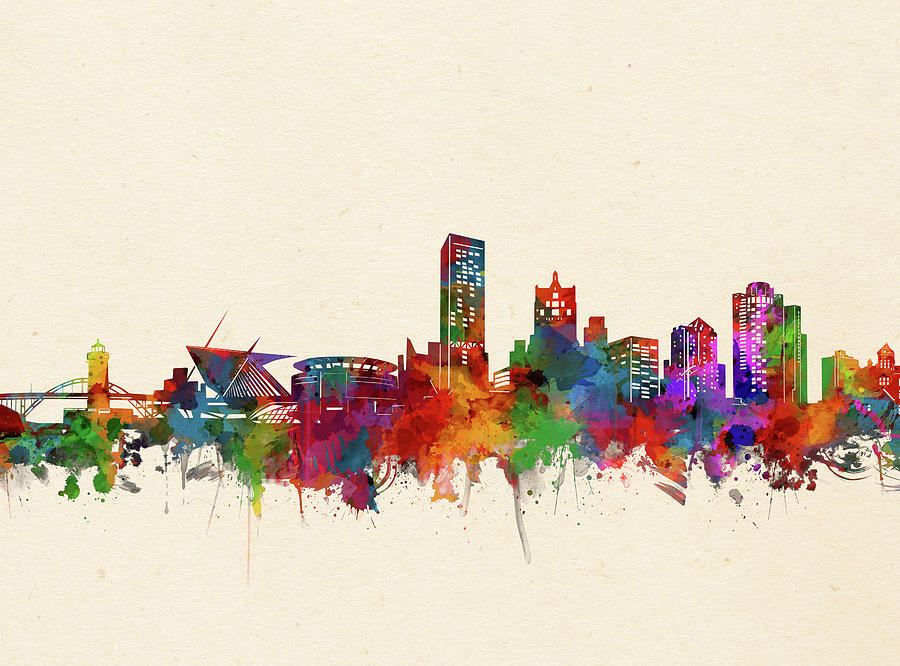 Milwaukee Skyline Watercolor 3 Digital Art by Bekim M