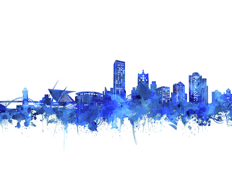 Milwaukee Skyline Watercolor Blue Digital Art by Bekim M