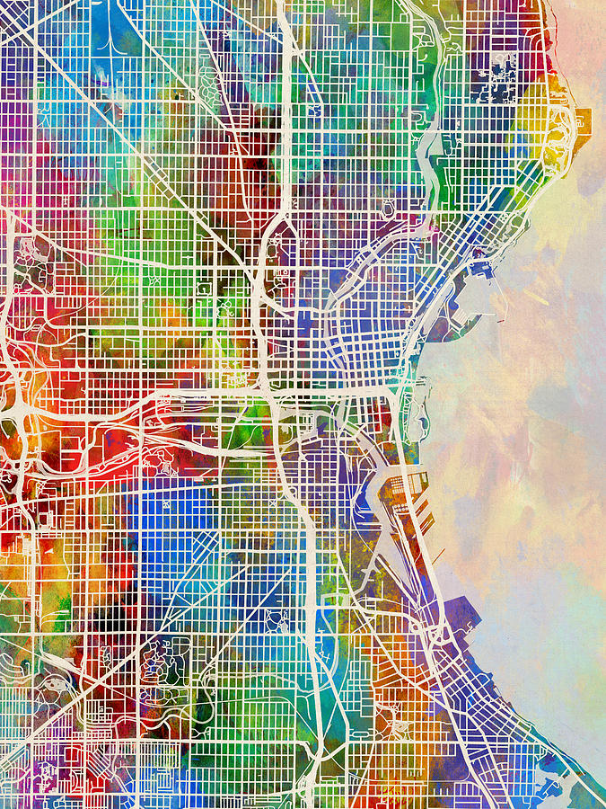 Milwaukee Digital Art - Milwaukee Wisconsin City Map by Michael Tompsett