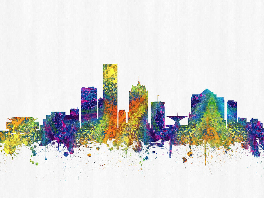 Milwaukee Digital Art - Milwaukee Wisconsin skyline color03 by Aged Pixel