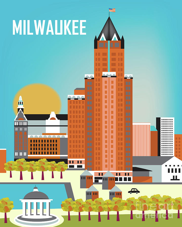 Milwaukee Digital Art - Milwaukee Wisconsin Vertical Skyline by Karen Young