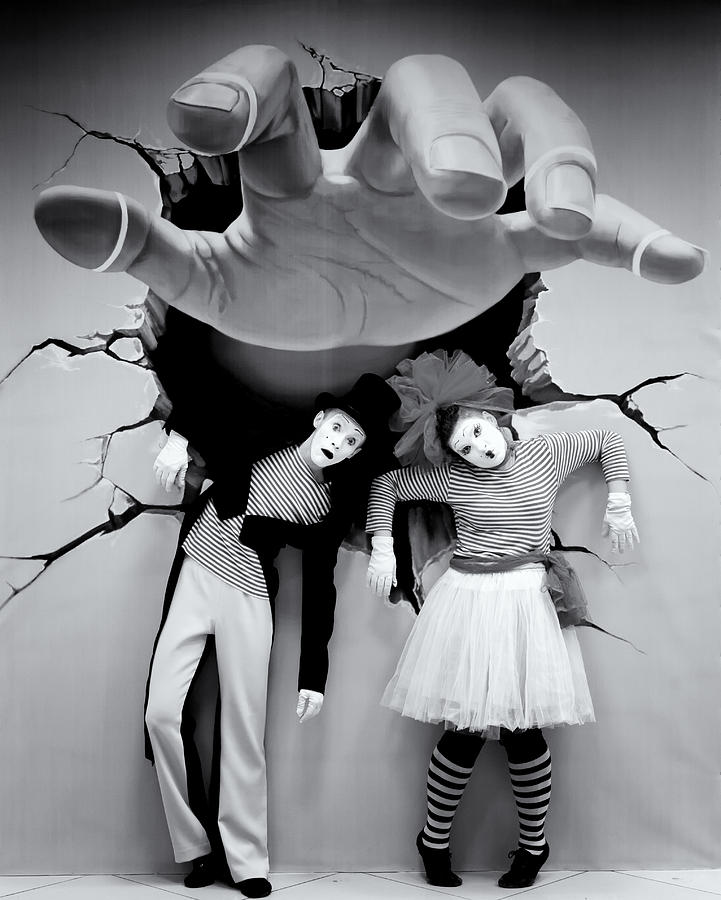 Mime Artists Giant Hand Illusion Colour Photograph by John Williams