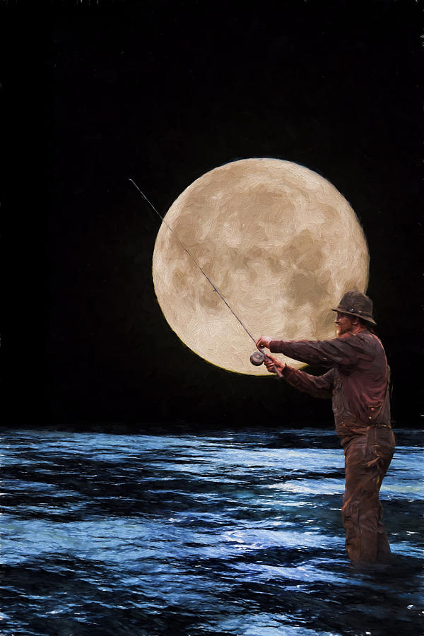 Mime Fishing by Moonlight Digital Art by John Haldane