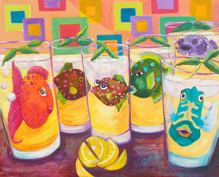 MiMis Lemonade Party Painting by Linda Kegley