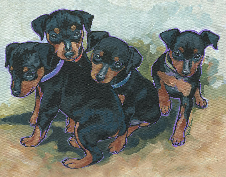 Min Pin Pups Painting by Nadi Spencer