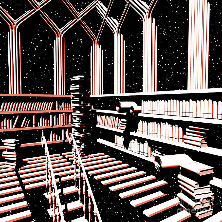 Mind Library Glowing Digital Art by Russell Kightley