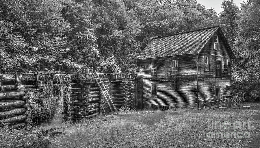 Mingus Mill Black and White Mingus Creek Great Smoky Mountains Art Photograph by Reid Callaway
