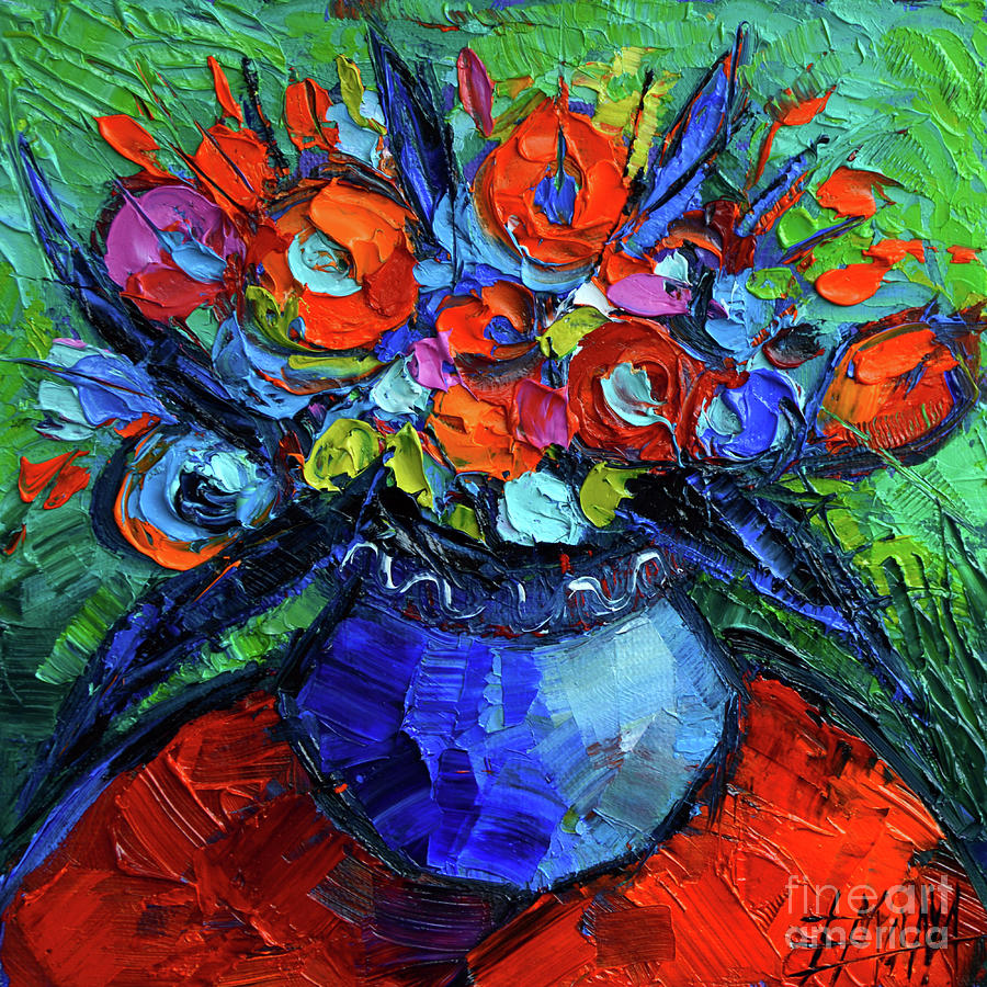 Vincent Van Gogh Painting - Mini Floral on Red Round Table by Mona Edulesco